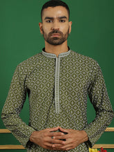 Men Purple Embroidered and Sequence Kurtas-KO-5060Olive