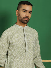 Men Blue Embroidered and Sequence Kurtas-KO-5060Pista