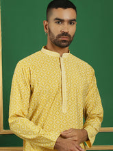Men Grey Embroidered and Sequence Kurtas-KO-5060Yellow