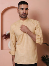 Men Woven Design Short Kurta-KO-5061Beige