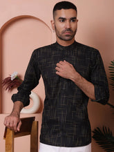 Men Woven Design Short Kurta-KO-5061Black