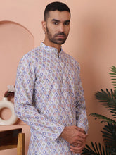Men's Printed and Embroidered Kurtas-KO-5065Blue