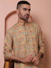 Men Printed Cotton Kurtas-KO-5069Yellow