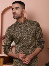 Men Black Silk Blend Straight Kurtas-KO-5071Black