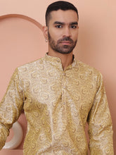 Men Golden Silk Blend Straight Kurtas-KO-5071Golden