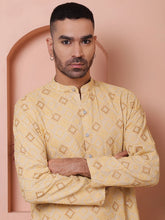 Men's Sequins and Embroidered Kurtas-KO-5072Yellow
