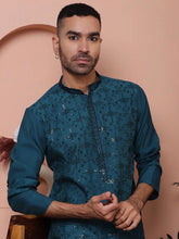 Men's Embroidered and Sequins Kurtas-KO-5073Peacock