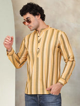 Men's Yellow Striped Short Kurtas-KO-5078Yellow