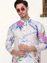 Men's Animal Printed Pure Cotton Straight Kurtas-KO-5079Blue