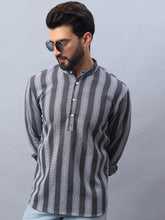 Woven Design Cotton Short kurta for Men-KO-5082Grey