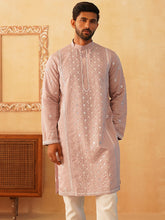 Embroidered & Sequin Cotton Blend Kurtas-KO-5085Peach