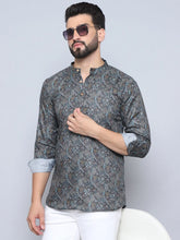 Printed Cotton Short kurta for Men-KO-5095Olive