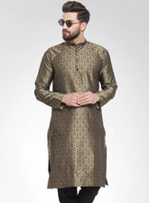 Men Gold-Colored & Black Self Design Kurta Only ( KO 584 Golden )-KO-584