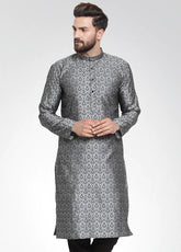 Men Silver-Colored & Black Self Design Kurta Only ( KO 584 Silver )-KO-584