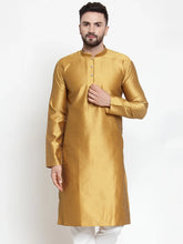 Men Mustard & White Self Design Kurta Only ( KO 589 Mustard )-KO-589