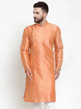 Men Peach & Golden Self Design Kurta Only ( KO 590 Peach )-KO-590