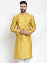 Men Yellow & Golden Self Design Kurta Only ( KO 590 Yellow )-KO-590