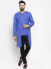 Men Blue Solid high-low Kurta