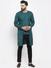Men Teal Solid high-low Kurta ( KO 598 Teal )-KO-598