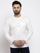 Men White Solid Straight Short Kurta