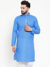 Men Blue & White Embroidered Kurta Only ( KO 617 Blue )-KO-617