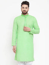 Men Green & White Embroidered Kurta Only ( KO 617 Green )-KO-617