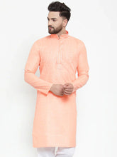 Men Peach & White Embroidered Kurta Only ( KO 617 Peach )-KO-617