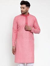 Men's Lit Pink Woven Kurta Only