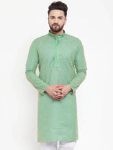Men Sea Green & White Embroidered Kurta Only ( KO 617 Sea-Green )-KO-617