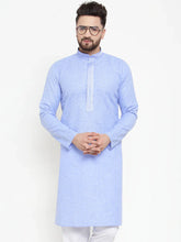 Men Blue & White Embroidered Kurta Only ( KO 617 Sky )-KO-617