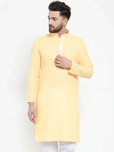 Men Yellow & White Embroidered Kurta Only ( KO 617 Yellow )-KO-617