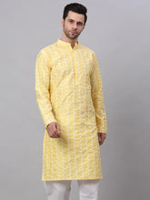 Men Yellow Embroidered Dupion Silk Kurtas ( KO 633Yellow )-KO-633