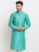 Men's Green Dupion Printed Kurta Only