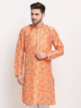 Men's Orange Dupion Printed Kurta Only