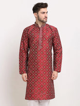 Men's Maroon Woven Kurta Only
