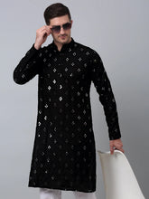 Men's Black Printed Mirror Kurta Only