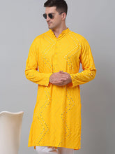 Men's Mustard Printed Mirror Kurta Only
