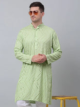 Men's Pista Embroidered Mirror Work Kurta Only