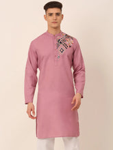 Men's Cotton Embroidered Kurta ( KO 655Magenta )-KO-655