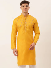 Men's Cotton Embroidered Kurtas ( KO 656 Mustard )