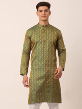 Men's Woven Design Jacquard Kurtas ( KO 658 Green )