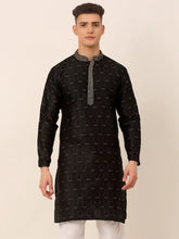 Men's Silk Blend Collar Embroidered Kurta only ( KO 662 Black )
