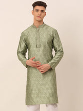Men's Silk Blend Collar Embroidered Kurta only ( KO 662 Pista )