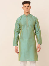Men's Silk Blend Collar Embroidered Kurta only ( KO 664 Sea-Green )