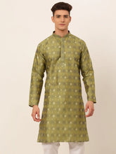 DesiQlo Men's Green Collar Embroidered Woven Design Kurta Pajama ( KO 672 Green )