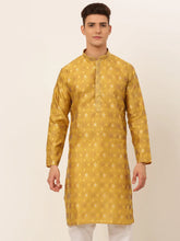 DesiQlo Men's Mustard Collar Embroidered Woven Design Kurta Pajama ( KO 672 Mustard )