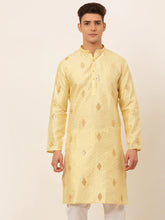 DesiQlo Men Golden Embroidered Sequinned Kurta Only ( KO 673 Golden )
