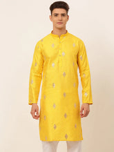 DesiQlo Men Mustard Yellow Embroidered Sequinned Kurta Only ( KO 673 Mustard )