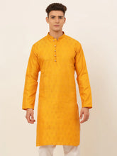 DesiQlo Men's Mustard and Golden Woven Design Kurta Only ( KO 674 Mustard )