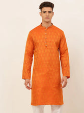 DesiQlo Men's Orange and Golden Woven Design Kurta Only ( KO 674 Orange )